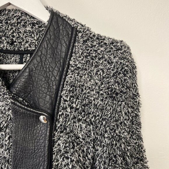 IRO Derby Boucle Knit Leather Trim Full Zip Jacket in Gris Souris - Picture 6 of 8